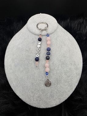 Personalized Libra Beaded Keychain - Pink & Navy